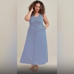 Torrid Sleeveless Stripe Maxi Jersey Button-Front Dress Plus Size Size 3X